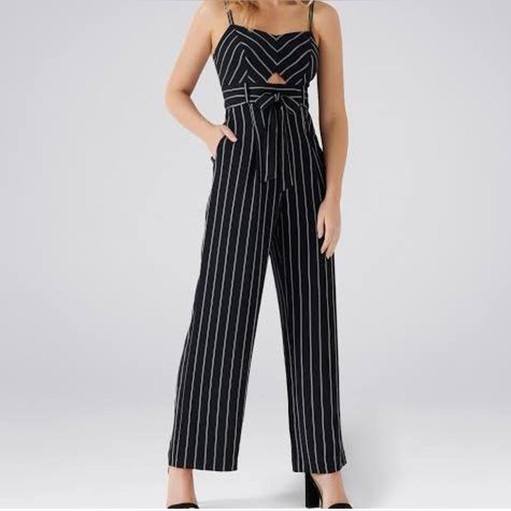 Astr Black Jumpsuit with White Stripes